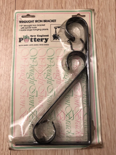 Vintage New England Pottery Wrought Iron Bracket 9” Black Swivel Hook