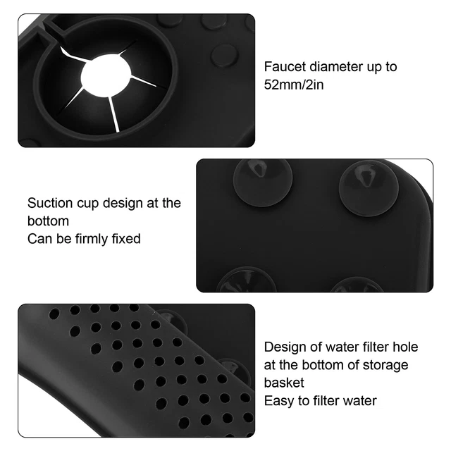 (Black)Multifunctional Sink Strainer Basket Silicone Food Strainer For Kitchen