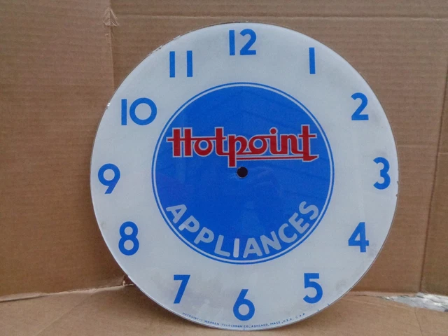 Vintage Hotpoint Appliances 14 1/2" Glass Advertising Telechron Clock Dial