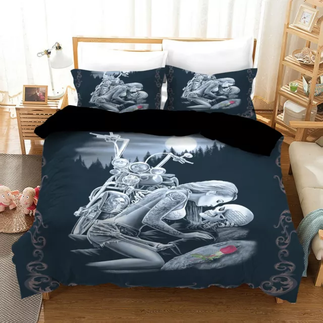 Kissing Skull Harley Quilt/Duvet/Doona Cover Set Single Double Queen King Size