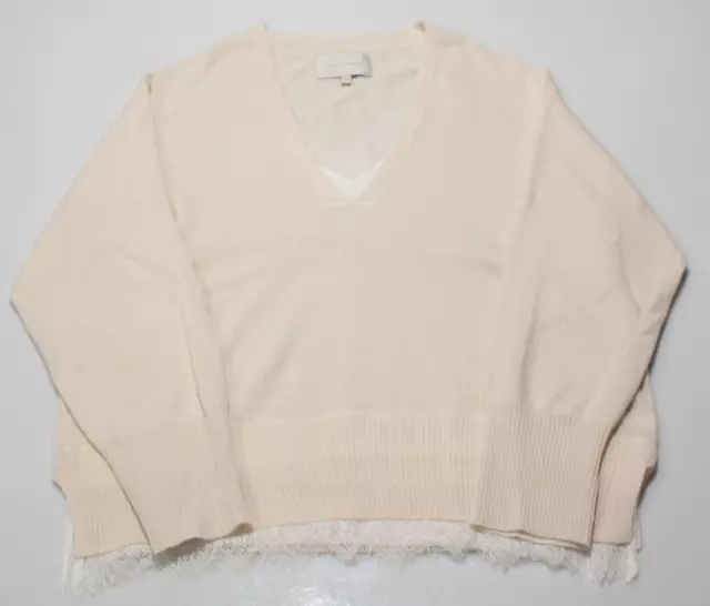 Brochu Walker NWT Lace V-Neck Sweater Size Large in Cream Wool/Cashmere Blend 2