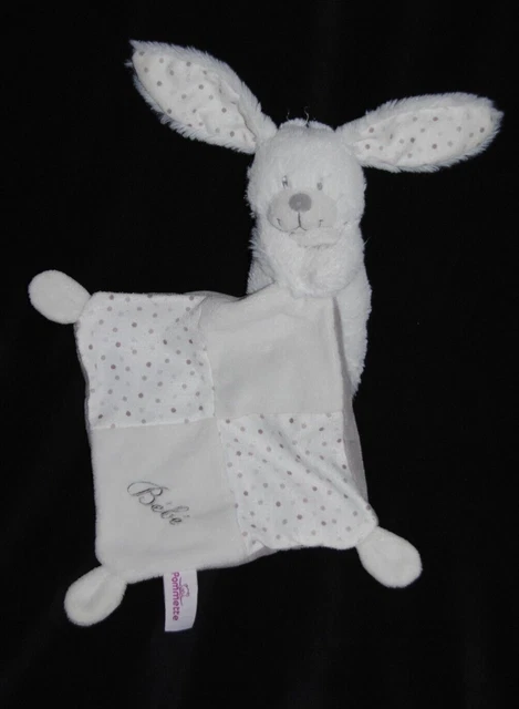 Doudou peluche lapin blanc mouchoir pois gris Bébé  POMMETTE Intermarché TTBE
