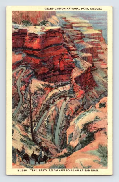 Postcard Arizona Grand Canyon National Park Kaibab Trail Fred Harvey 1940s Linen