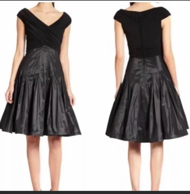 Tadashi Shoji Collection Women Black Taffeta Formal Midi Dress size 6 Wedding