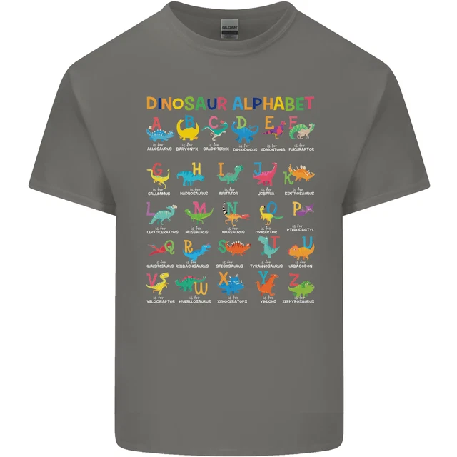 T-shirt top da uomo Dinosaur Alphabet T-Rex divertente in cotone 5