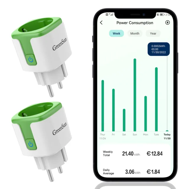 GreenSun WLAN Steckdose Strommessung WIFI Smart Steckdose Stromverbrauch Timer