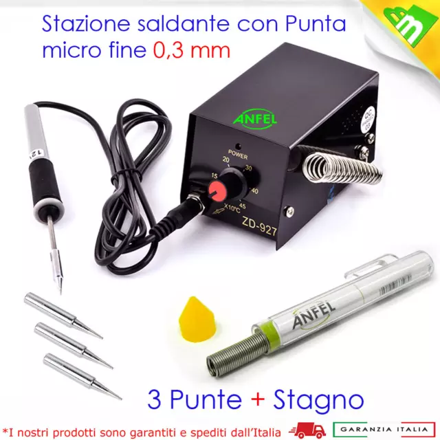 STAZIONE SALDANTE SALDATORE ZD927 3 PUNTE 0,3mm FINE DI PRECISIONE + STAGNO 8W