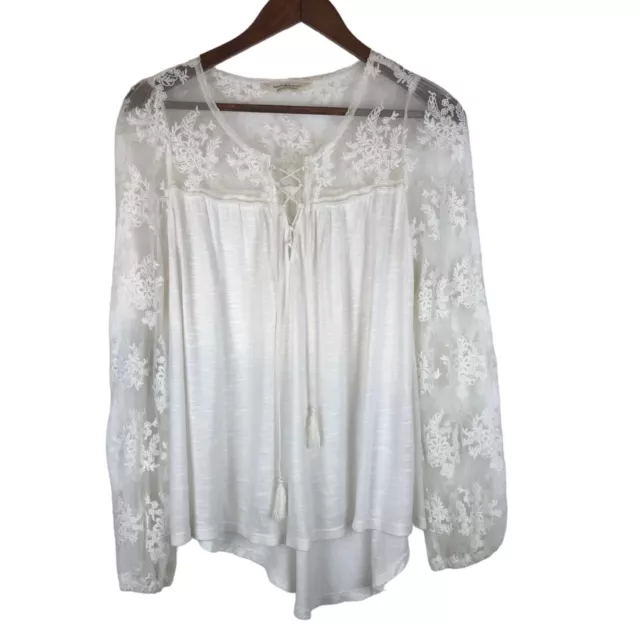 Denim & Supply Ralph Lauren Blouse Peasant Lace Large Boho Cottagecore Western