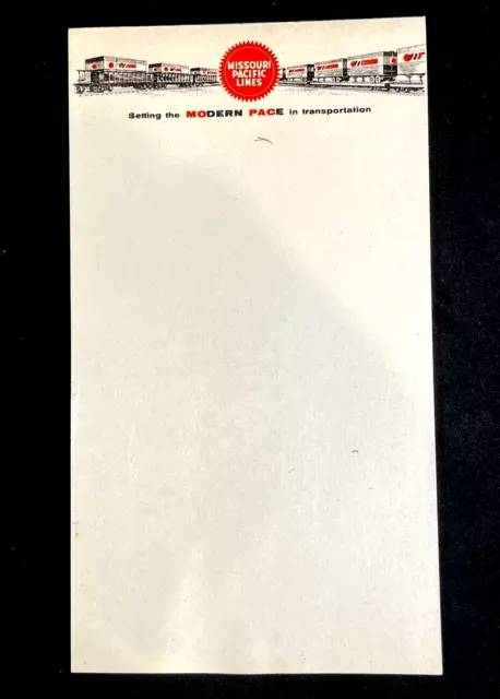 c1965 MISSOURI PACIFIC LINES RAILROAD NOTE PAD, RAILROAD EPMIERA, UN-USED