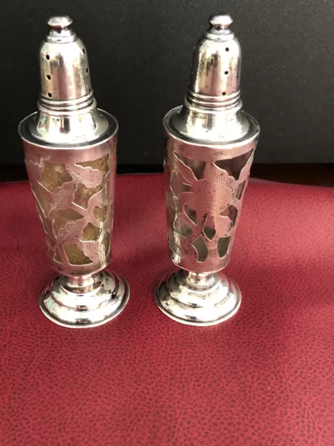 Vintage Sterling Silver Overlay Salt & Pepper Shakers  Taxco Signed CM