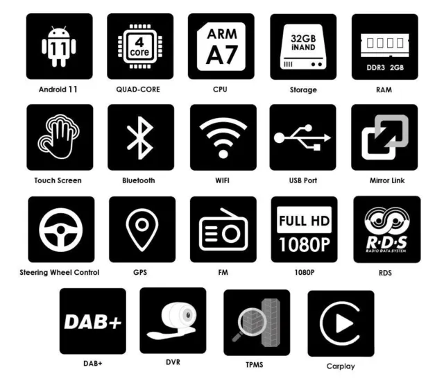 7" Autoradio 1 Din Android 11 GPS Bluetooth Apple CarPlay Android Auto WIFI DAB+ 2