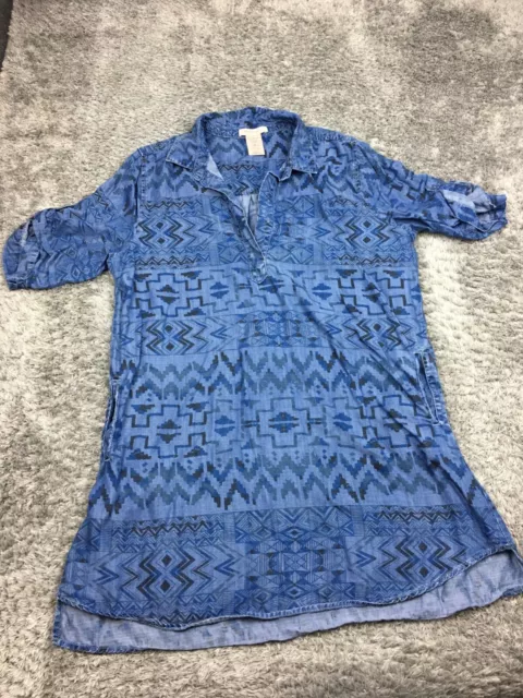 Philosophy Republic Shirt Dress Women Size 2XL Blue Short Sleeve Tencel Chambray
