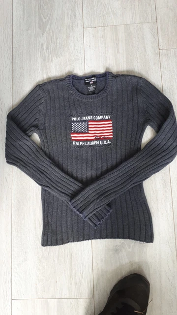 RALPH LAUREN |POLO JEANS iconico Maglione bandiera americana grigio