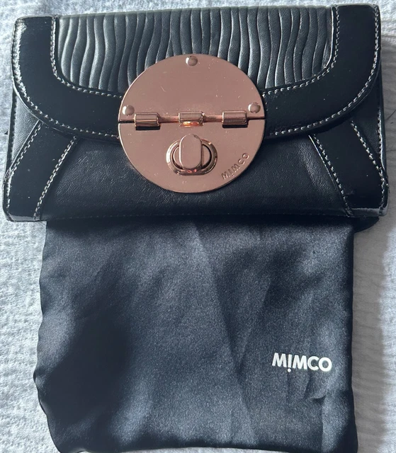 Mimco Extra Large Black Wallet With Rose Gold Turnlock