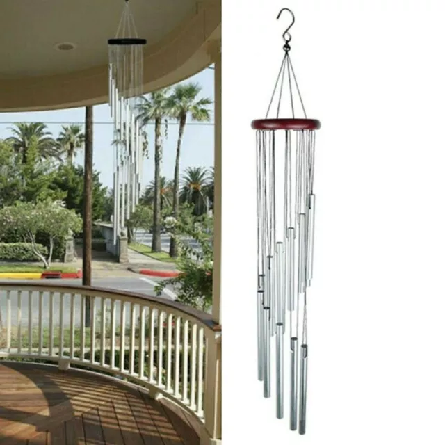 12 Röhren Metall Windspiel Klangspiel Windharfe Feng Shui Haus Garten Dekor R9A9