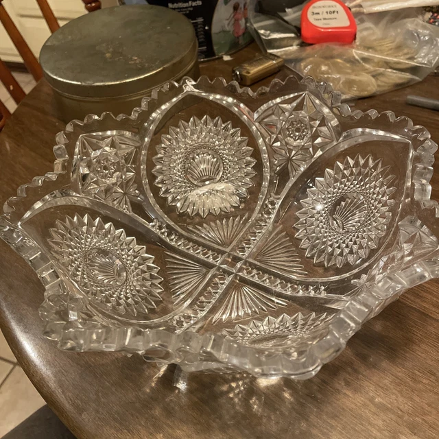 Vintage American Brilliant Cut Glass Bowl Beautiful Heavy Great Condition 10”