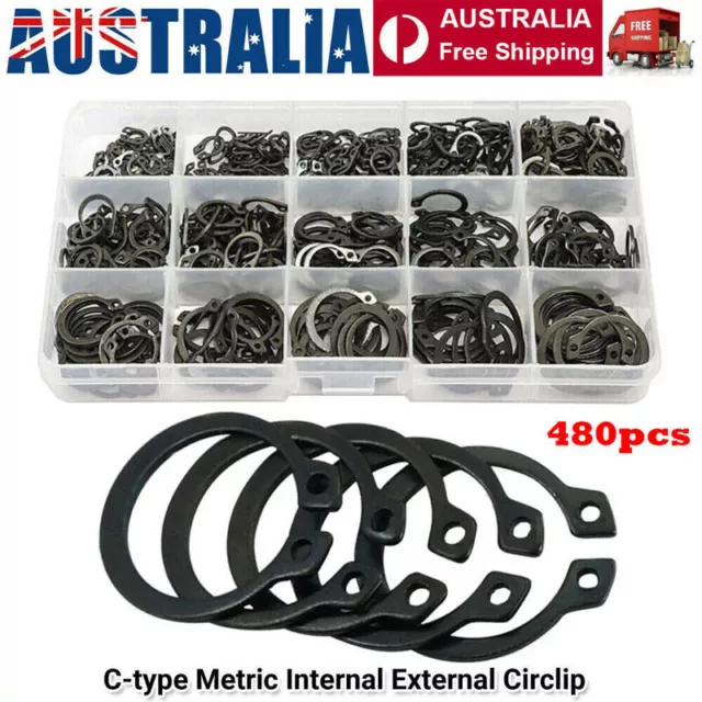 480pcs C-type Metric Internal External Circlip Snap Ring Grab Assortment Set AU