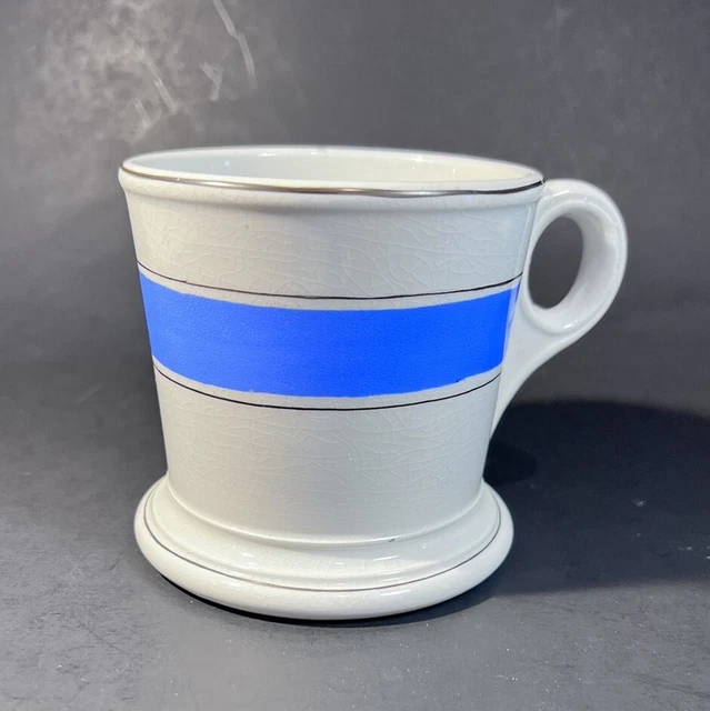 Antique Ironstone China Coxon & Co Blue White Stripes  Pottery  Shaving Mug EUC
