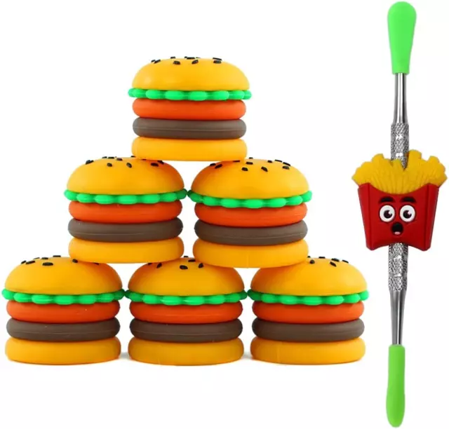 Hamburger Silicone Container 6Pcs Non-Stick Oil Jars Wax Concentrate Containers