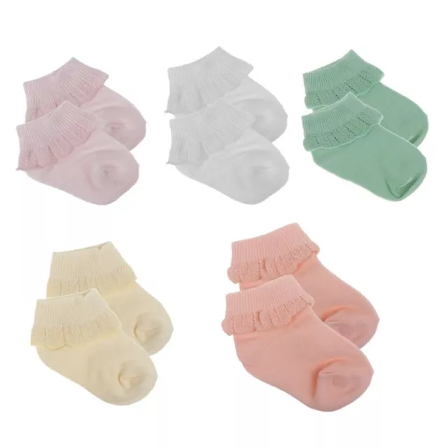 5 Pairs Cute Baby Girl Cotton Ruffle Socks Breathable Princess Lace