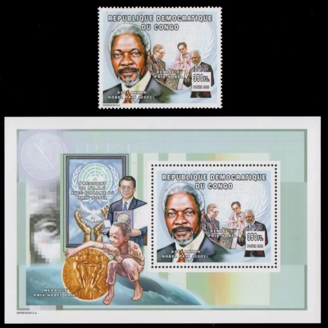 Kongo-Kinshasa 2002 - Mi-Nr. 1746 & Block 143 A ** - MNH - Nobel-Preisträger