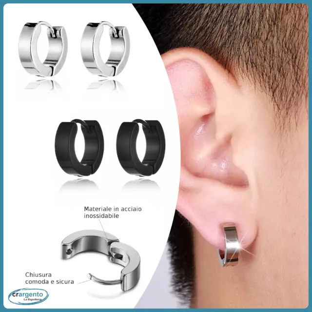Orecchini A Cerchio Uomo Donna In Acciaio Cerchietto Con Sfera Colore Argento O Nero - Italia