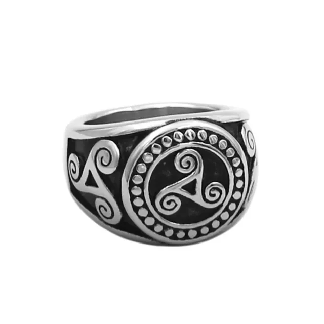 316L Edelstahl Ring Triskele Triskel Wikinger Kelten Symbol Silber Damen Herren