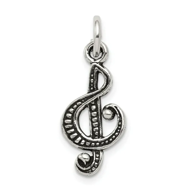 Sterling Silver 925 Antiqued Finish Music Musical Note Charm Pendant 1.02 Inch