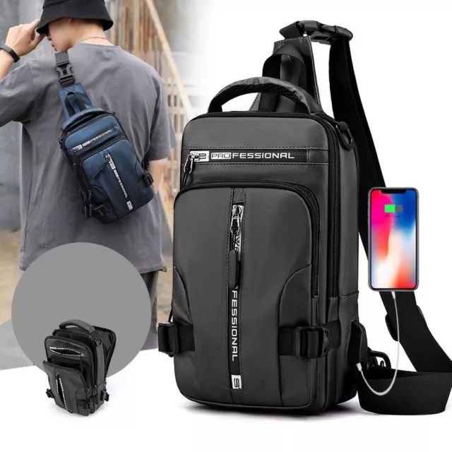 Men's Sling Crossbody Bag Anti-theft Chest Shoulder Messenger Backpack USB Port