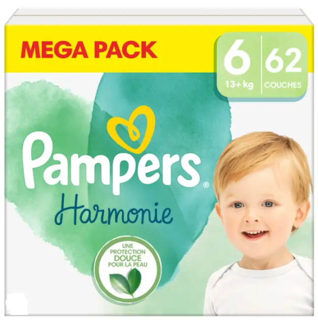 Mega Pack 62 Couches PAMPERS " HARMONIE " Taille 6 (15+ KG) Protection Bébé Baby