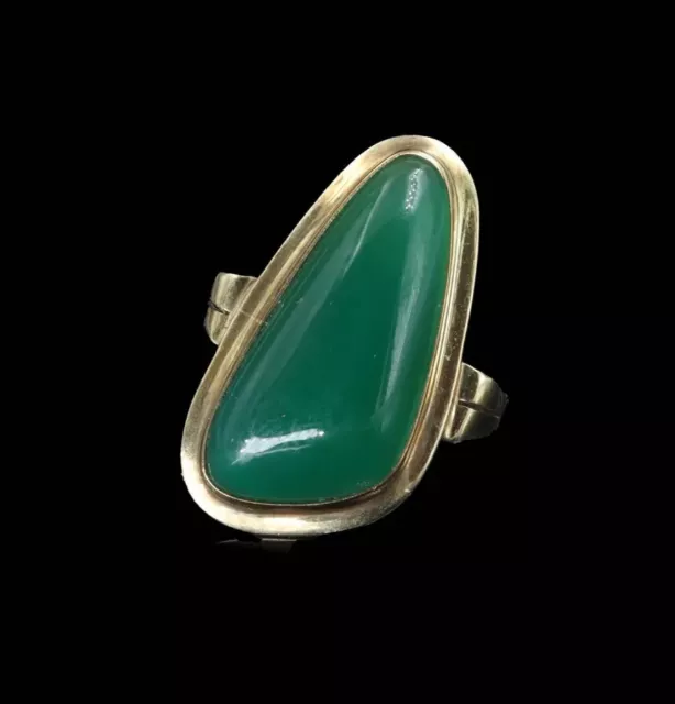 333/8kt Oro Giallo Anello, Con Verde Turmalina, Tgl 52, Retrò, Buone Condizioni