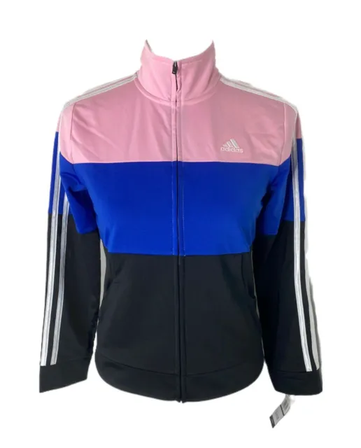 Adidas Girl's Size XL Pink Blue and Black Full Zip Athletic Track Jacket