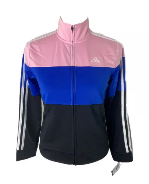Adidas Girl's Track Jacket Pink Blue and Black Full Zip Long Sleeve Size XL