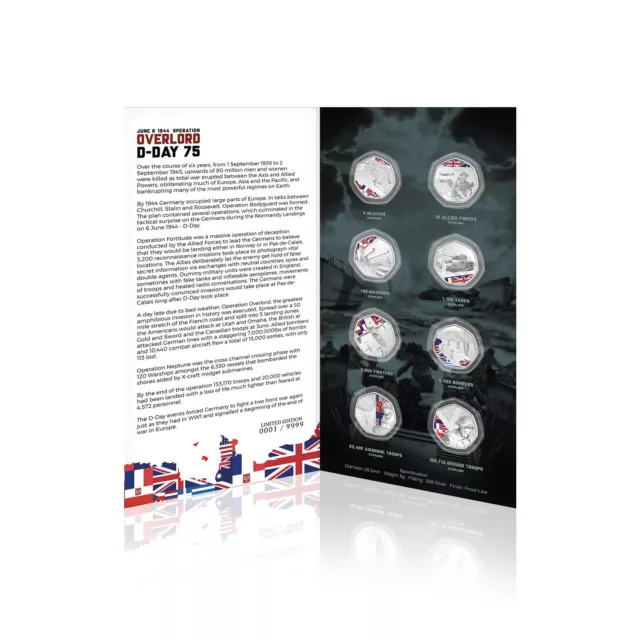 D-Day 75th Anniversary Commemorative 50p Shaped Silver Coin Medal Collection