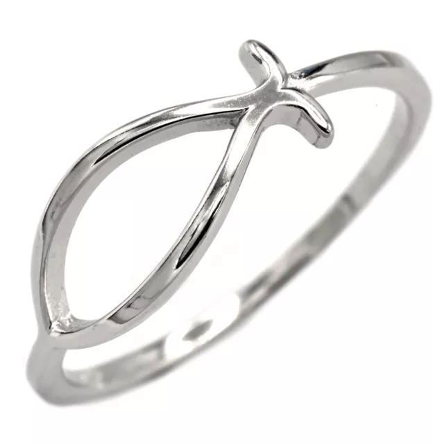 925 Sterling Silver Christian Jesus Ichthys Fish Symbol Faith Ring Sizes 3-12
