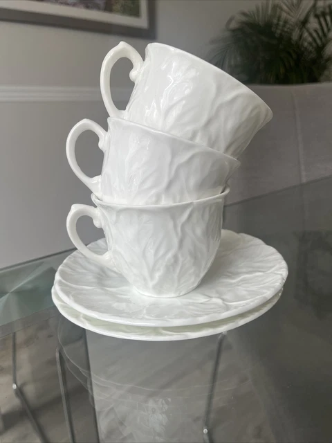 H 2x Vintage Coalport Landware Knochen China Teetasse Untertasse Weißkohlblatt