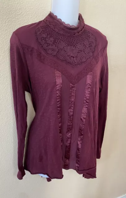 Free People Burgundy Oversized Hi-Low Long Sleeve Top - M Women's EUC