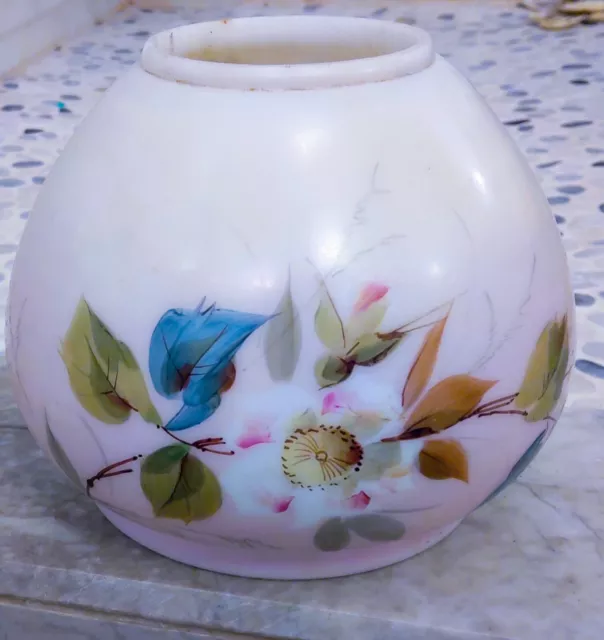 Rare Vintage Glass Lamp Shade Hand Painted Wild Roses Gone With The Wind Style