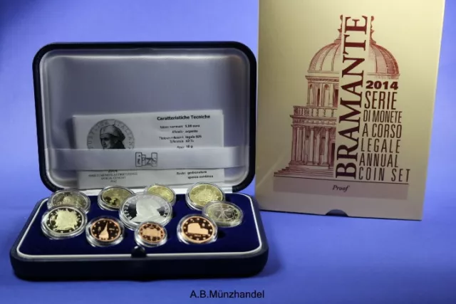 Italien KMS 2014 PP proof mit 5 Euro Bramante und 2 Euro Galileo Galilei