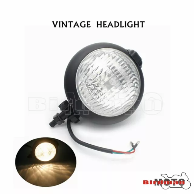 Motorcycle Black Headlight Lamp Bates Bottom Mount For Cafe Racer Bobber Chopper