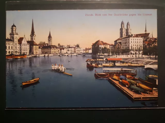 AK "Zürich. Blick von der Quaibrücke gegen die Limmat". Um 1909. Ungelaufen