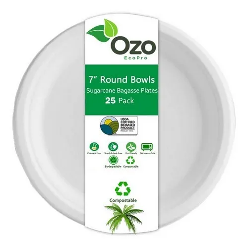 Sugarcane Plates Round 7" 25 Packets By Ozo EcoPro