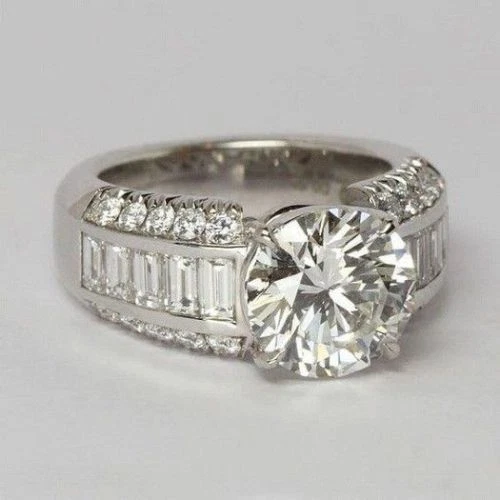Bague De Fiançailles Solitaire En Or Blanc 14 Carats - Sertie D'une Moissanite Ronde Blanche De 3,30 Carats - Taille 7