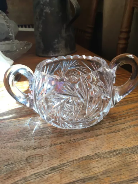 American Brilliant Period Heavy Cut Glass Pinwheel Pattern Sugar Container Bowl