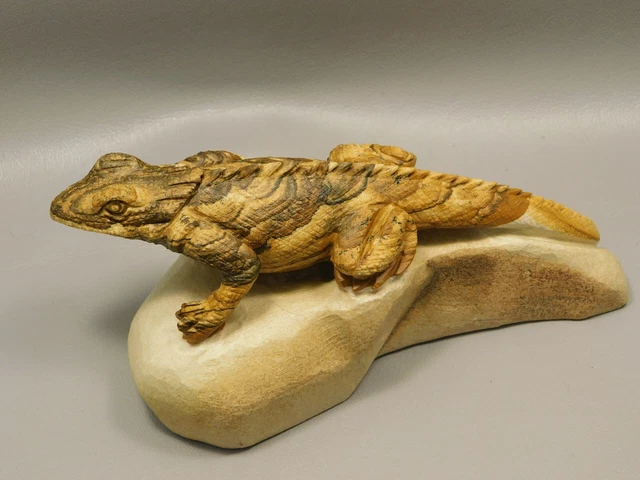 Iguana Lizard Figurine Kalahari Jasper Stone Animal Carving #O284