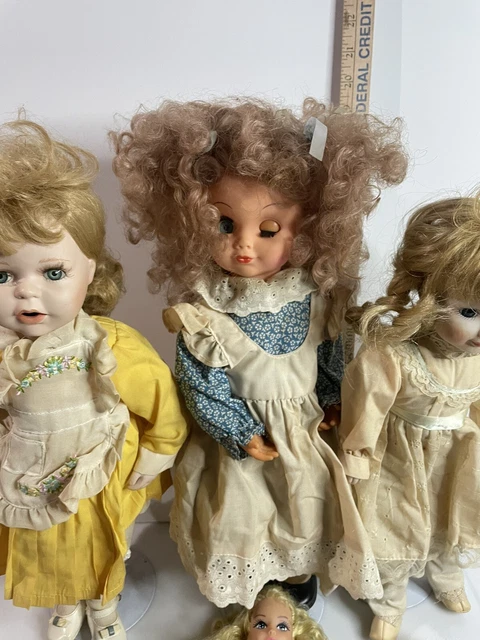 Vintage Doll Lot Porcelain Plastic Bisque Cloth Mystery Scary Dolls Glass Eyes 7