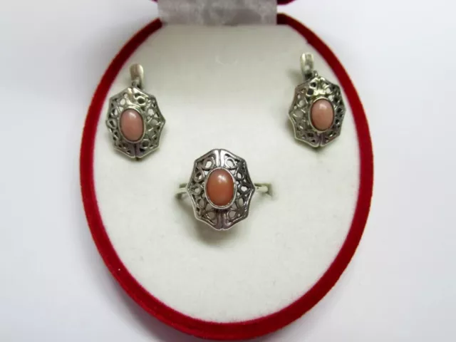 Vintage Russian Soviet Set Earrings Ring Sterling Silver 925 , Women's Jewelry