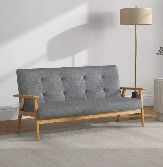 Vintage Style Sofa Mid Century Danish Couch Room 3 Seater Loveseat Retro Settee
