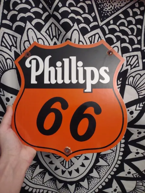 Vintage Phillips 66 Gasoline Porcelain Gas Motor Oil Service Station Pump Sign