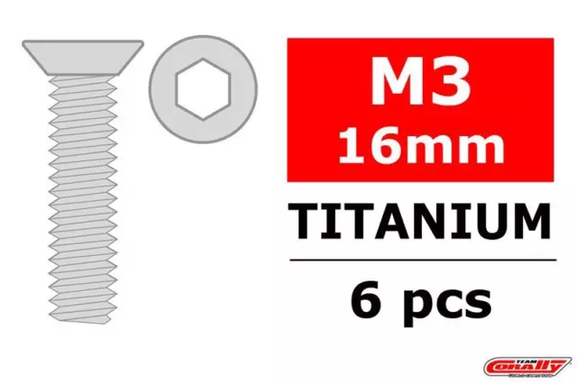 Viti in titanio Team Corally M3 x 16 mm esagono interno testa svasata 6 pz / C-3022-30-